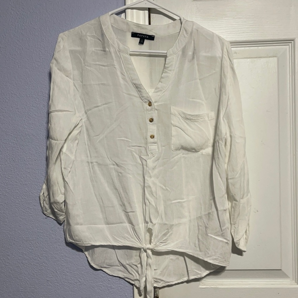 Papaya - white blouse.